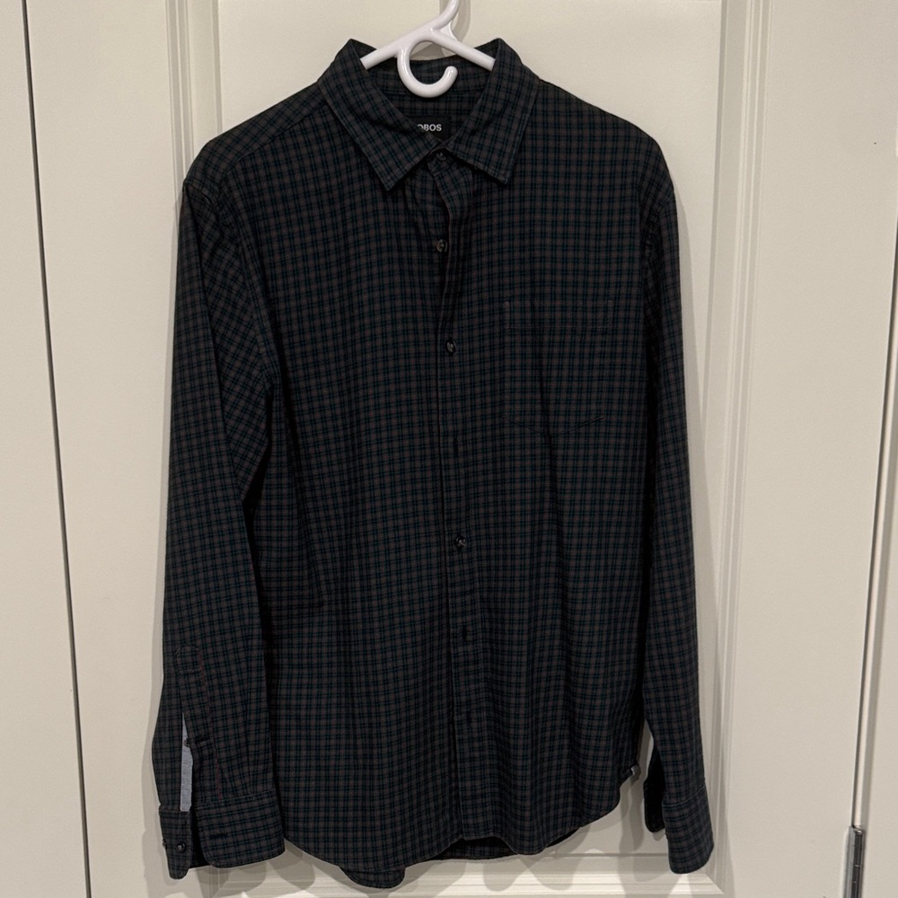 Bonobos Navy and Green Checkered Button Down Shirt